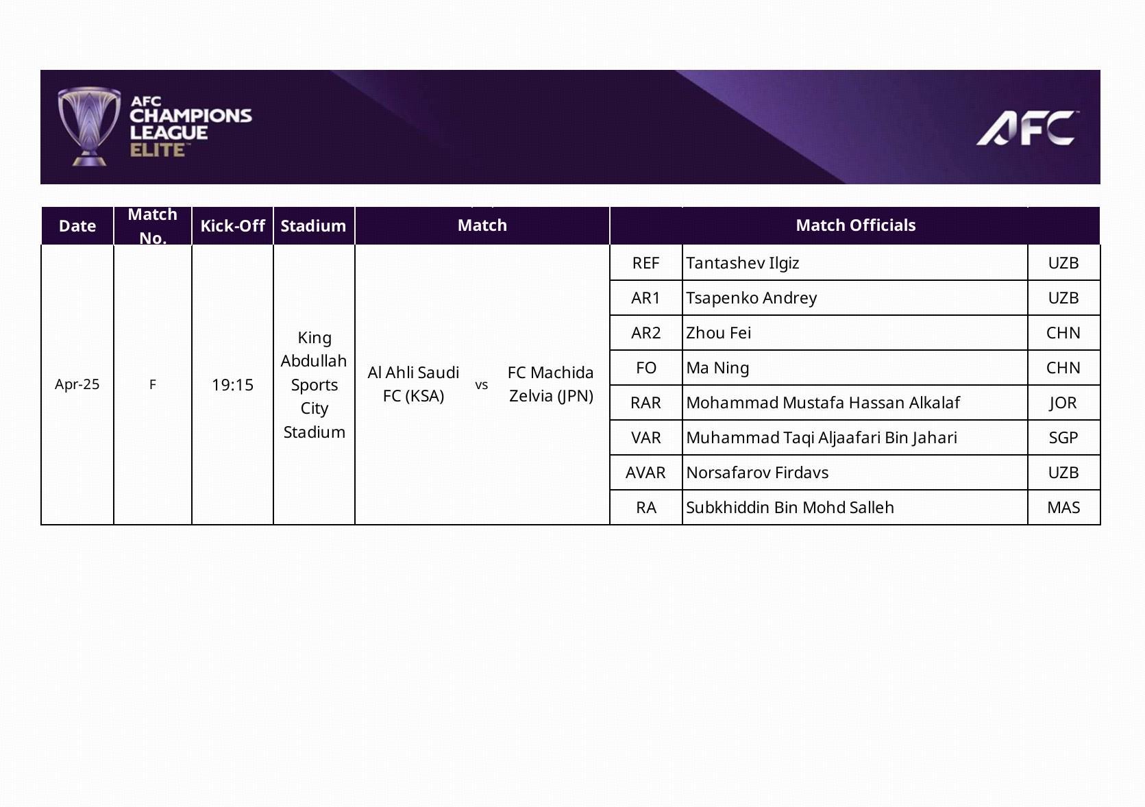 开云体育下载-官方：马宁以四官身份执法亚冠精英赛决赛，周飞担任边裁